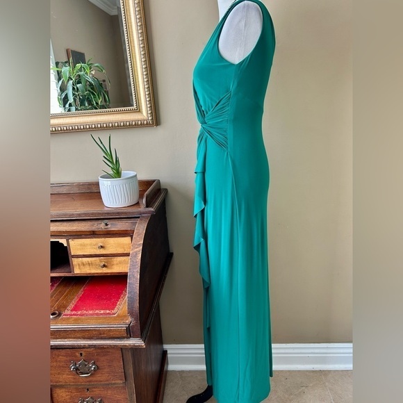 Lauren Ralph Lauren Kelly Green Sleeveless Twist Front Ruffle Gown Maxi Dress 4 - Picture 6 of 12
